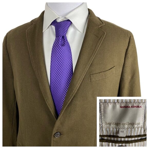 Banana Republic Heritage Blazer 42L Surgeon Cuffs Wool Cotton Twill Mossy Brown
